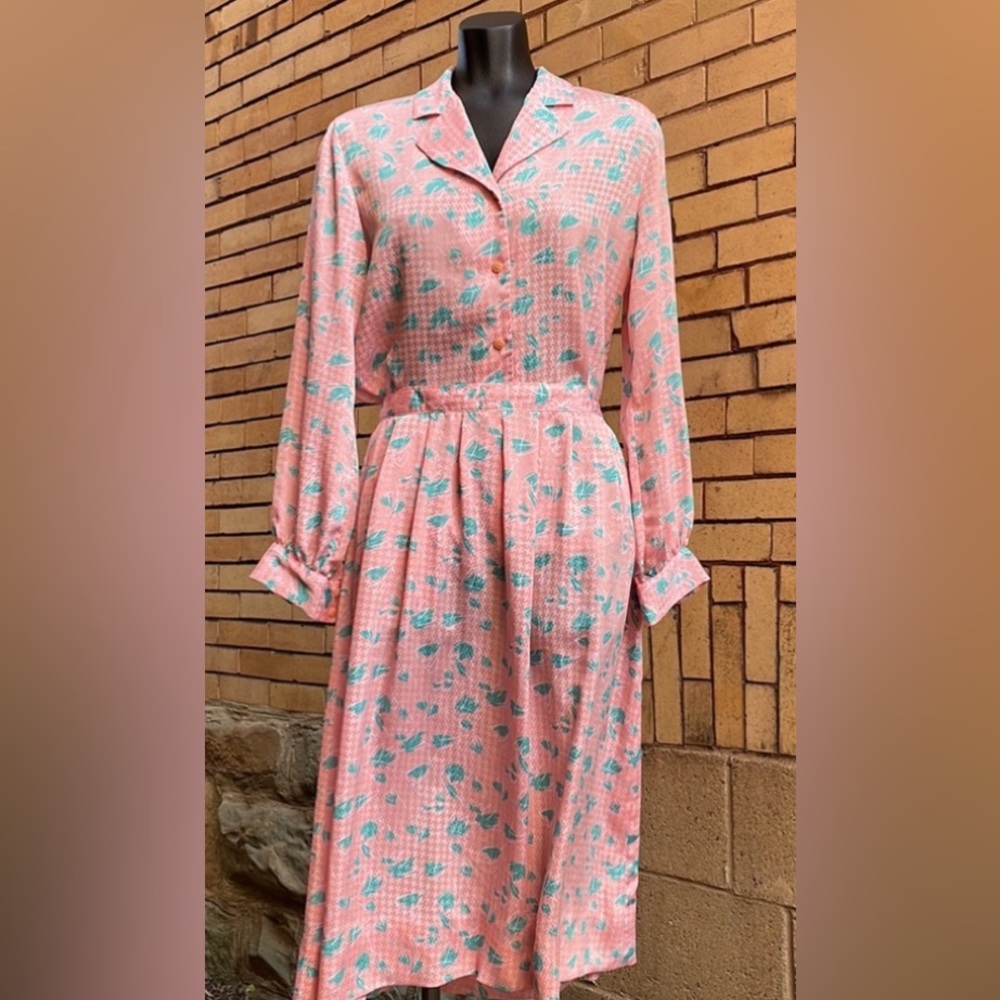 Vintage 80’s Pendleton Country Sophisticates 2pc pink teal skirt suit Size 8 14